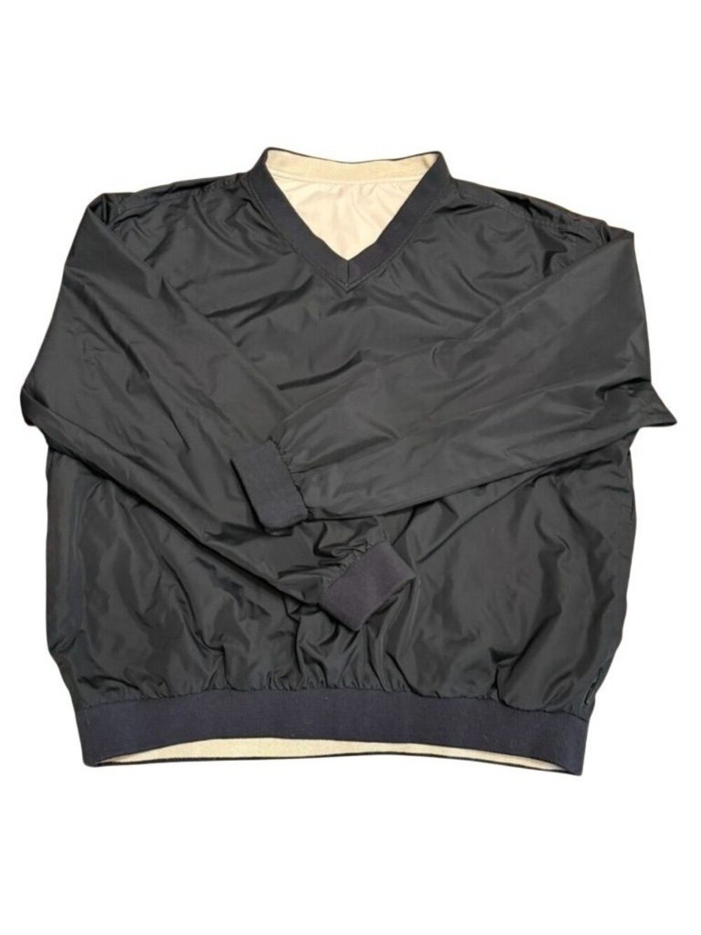 Men's Wedge Golf Black Beige Reversible Pullover Wind Jacket Size Large